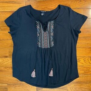 Architect Women’s Embroidered Tassel Peasant Top Black Women’s 2X Boho